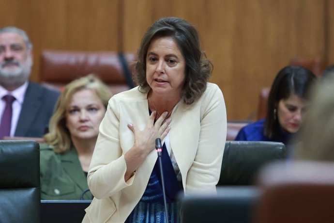 La consejera de Salud y Consumo, Catalina García, en el Pleno del Parlamento andaluz.