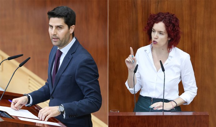 El consejero de Educación, Ciencia y Universidades, Emilio Viciana y la portavoz adjunta de Más Madrid, Marta Pastor