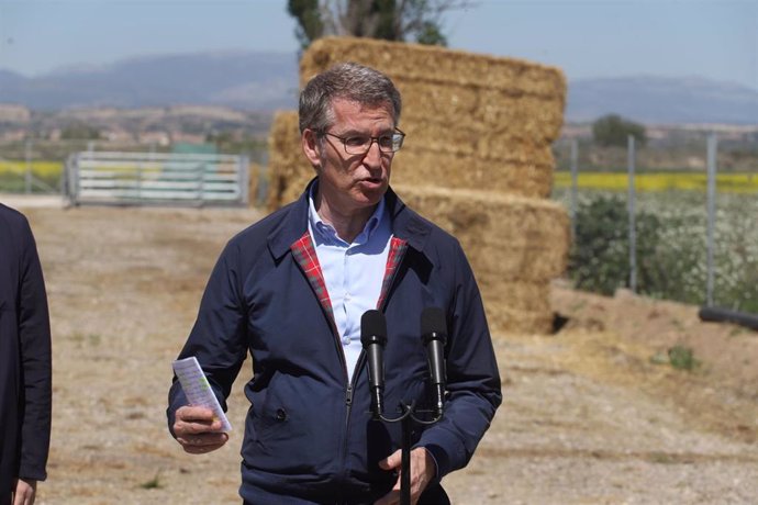 El líder del PP, Alberto Núñez Feijóo, en declaraciones en La Fuliola (Lleida)