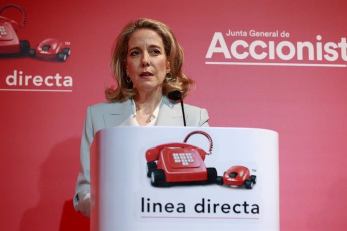 La consejera delegada de Línea Directa, Patricia Ayuela, durante la junta de accionistas de la compañía de 2024, a 11 de abril de 2024 en Tres Cantos (Madrid).