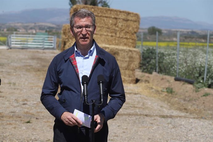 El líder del PP, Alberto Núñez Feijóo, en declaraciones en La Fuliola (Lleida)