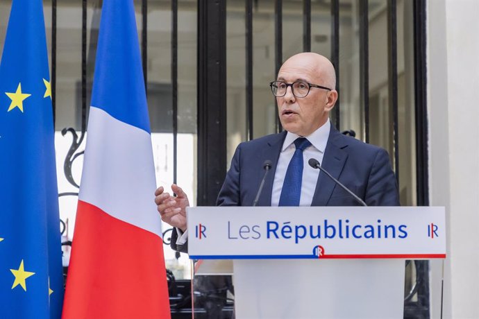 March 19, 2024, Paris, France, France: Paris, France March 19, 2024 - Press conference by LR Party to launch their party s campaign for the upcoming European elections - Eric ciotti..LR, LES REPUBLICAINS, POLITIQUE, ELECTIONS EUROPEENNES, CONFERENCE DE PR