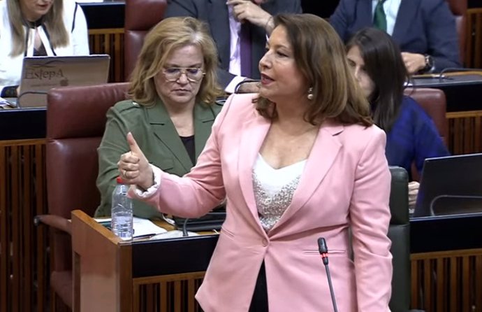 La consejera de Agricultura, Pesca, Agua y Desarrollo Rural, Carmen Crespo, en su intervención en el Parlamento andaluz.