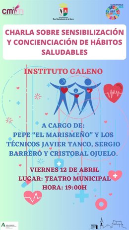 Cartel de la charla en San Bartolomé de la Torre (Huelva).