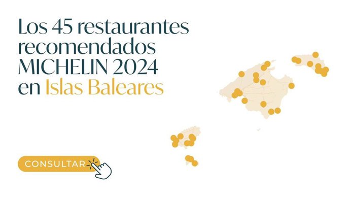 Mapa de los 'Restaurantes Recomendados' de Baleares en la Guía Michelin.