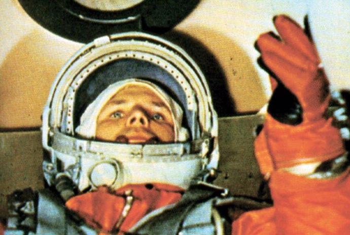 Yuri Gagarin justo antes del despegue.