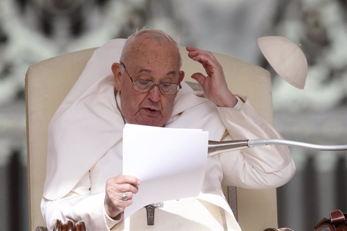 10 April 2024, Vatican: Pope Francis speaks during his wednesday general audience in St. Peter's Square at the Vatican. Photo: Evandro Inetti/ZUMA Press Wire/dpa