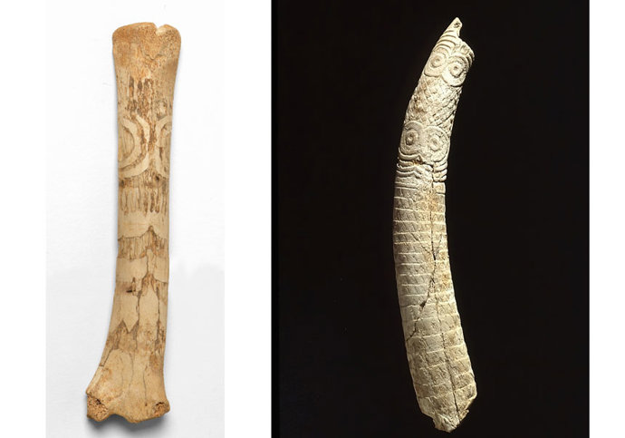 (De Izquierda A Derecha.) Ídolo Oculado Del Yacimiento De La Cova De La Pastora (Alcoi). Patrones Decorativos Del Ídolo Oculado Del Yacimiento De La Ereta Del Pedregal (Navarrés, Valencia).