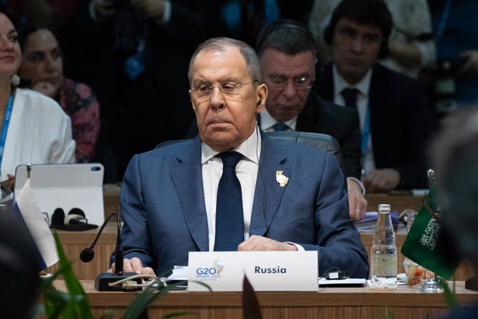 Archivo - RIO DE JANEIRO, Feb. 23, 2024  -- Russian Foreign Minister Sergei Lavrov attends the G20 Foreign Ministers' Meeting in Rio de Janeiro, Brazil, Feb. 21, 2024. The G20 Foreign Ministers' Meeting was held here from Feb. 21 to 22.