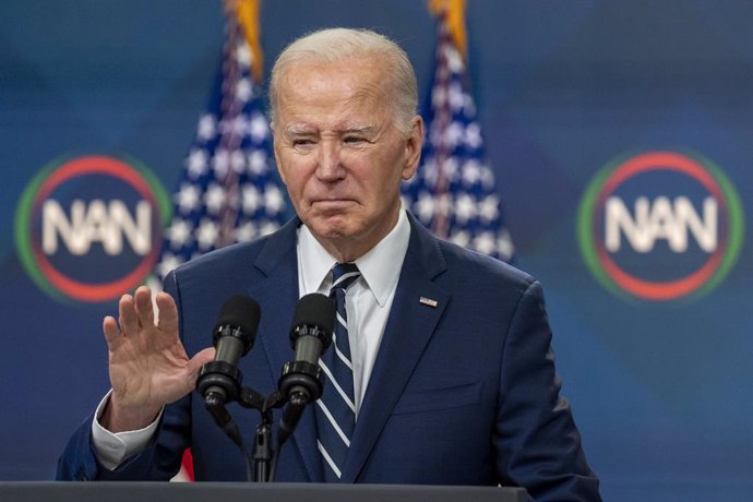 April 12, 2024, Washington, District Of Columbia, USA: U.S. President JOE BIDEN delivers virtual remarks at the National Action Network Convention in the South Court Auditorium of the White House.