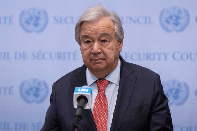 Archivo - March 11, 2024, New York, New York, United States: Secretary-General Antonio Guterres delivers remarks on start of holy month of Ramadan calling for ceasefire and release of hostages at UN Headquarters in New York