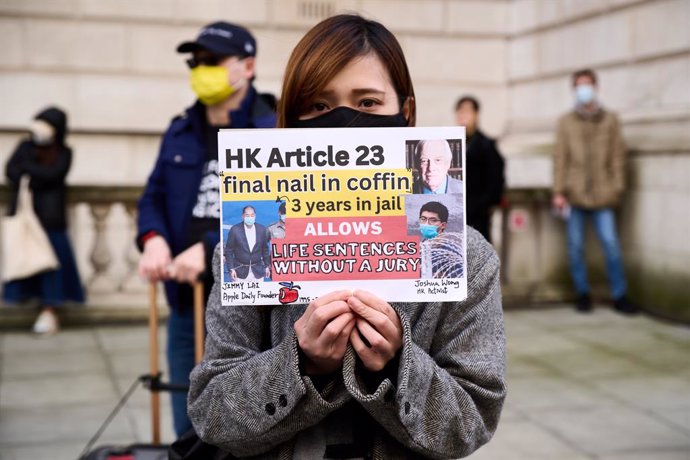 March 23, 2024, London, England, United Kingdom: Hundreds gathered at the Foreign, Commonwealth and development office to protest against Hong Kong's ''draconian new national security law.'' Protestors fear that the law will restrict their freedom whilst 