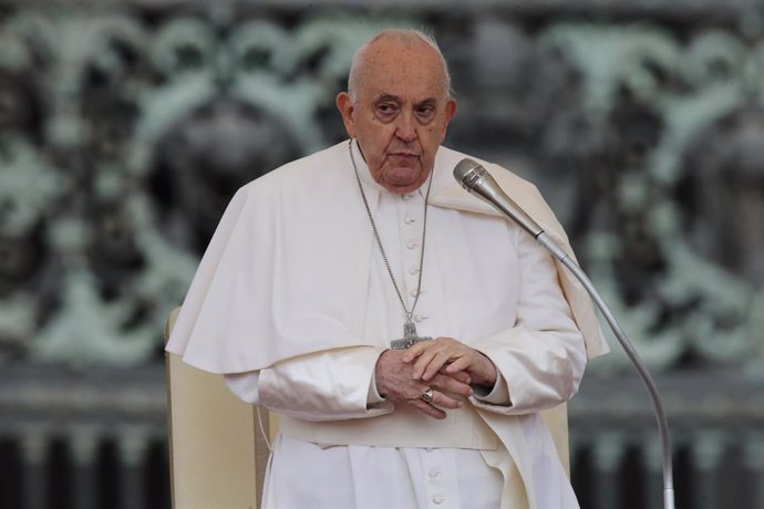 10 April 2024, Vatican: Pope Francis speaks during his wednesday general audience in St. Peter's Square at the Vatican. Photo: Evandro Inetti/ZUMA Press Wire/dpa