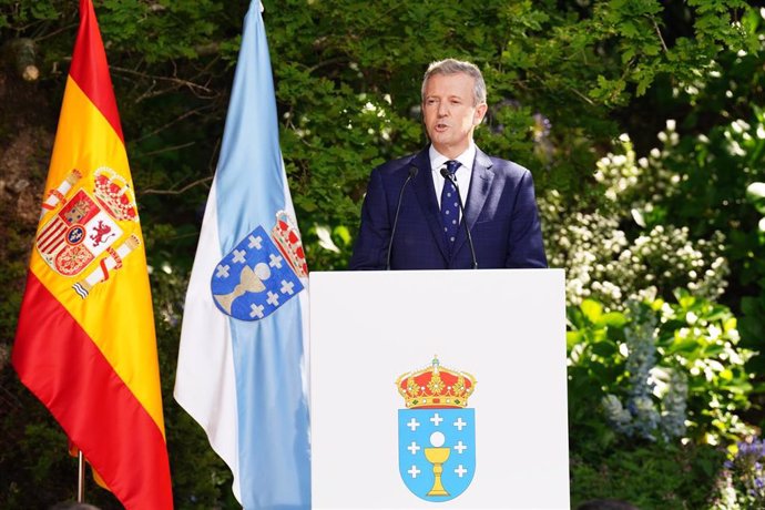 El presidente de la Xunta de Galicia, Alfonso Rueda, interviene durante el acto de su toma de posesión.