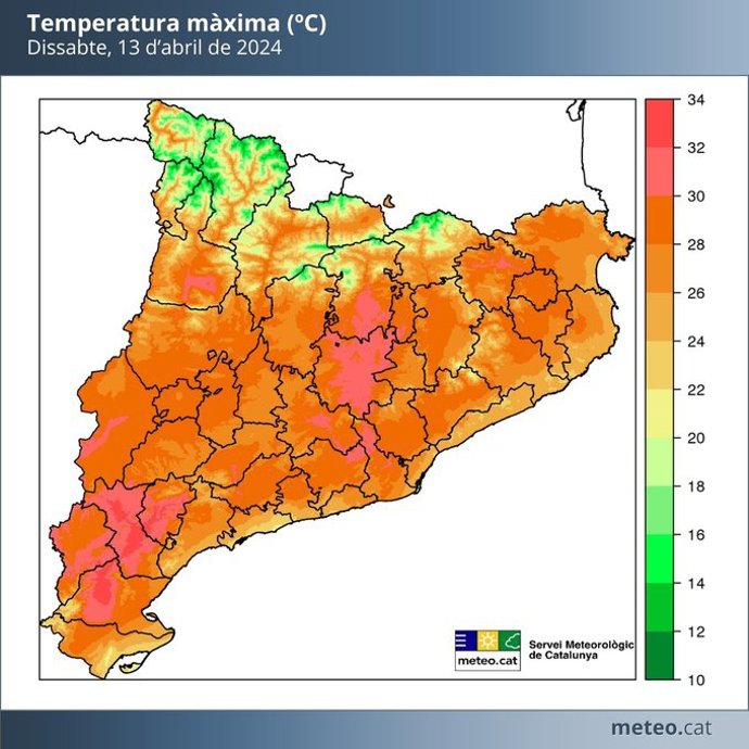Mapa de temperaturas de este sábado