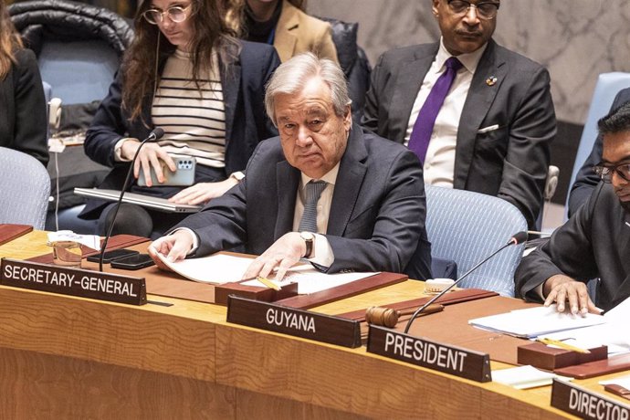 Archivo - El secretario general de la ONU, António Guterres, en el Consejo de Seguridad de la ONU