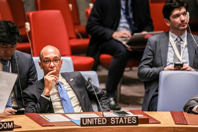 Archivo - January 25, 2024, New York, New York, United States: Deputy US Ambassador to UN, ROBERT A WOOD listens in on a meeting about Ukraine and the threats of international peace and security.