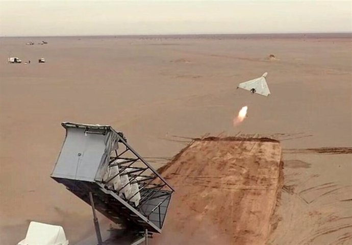 April 14, 2024, Undisclosed, Iran: A drone is launched in an undisclosed area in Iran as Iran launches dozens of drones toward Israel. Iran's Islamic Revolutionary Guards Corps (IRGC) launched drones and rockets toward Israel late Saturday and early Sunda