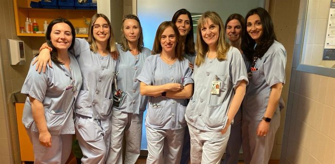 Equipo quirúrgico del Hospital Miguel Servet que realiza, por primera vez, una extirpación del útero con laparoscópica vía vaginal.