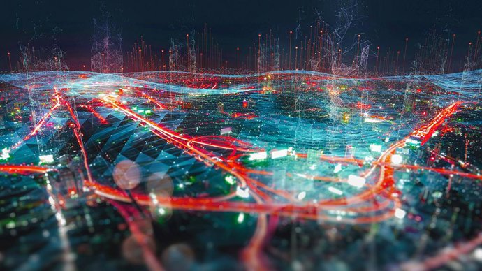 The abstract image represents the concept of the technology and innovation ecosystem: Edge Computing and Product Security at the Four Edges. Furthermore, it portrays the Edge Nodes being distributed everywhere, representing our geographical expansion. Las
