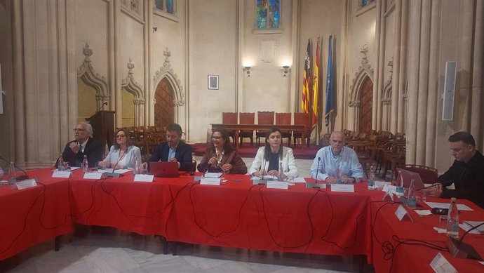 La consellera de Salud, Manuela García, preside del Consejo de Salud de Baleares, junto con el director del IbSalut, Javier Ureña, en Can Campaner.