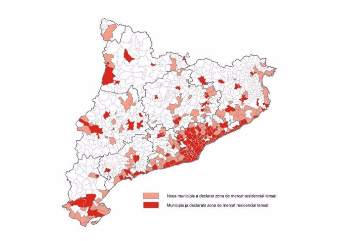 Los 140 municipios catalanes donde ya había límites en el precio de alquiler y los 131 que se incorporan ahora