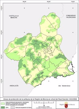 Imagen del mapa de las áreas prioritarias de reproducción, alimentación, dispersión y concentración de especies de aves catalogadas como amenazadas