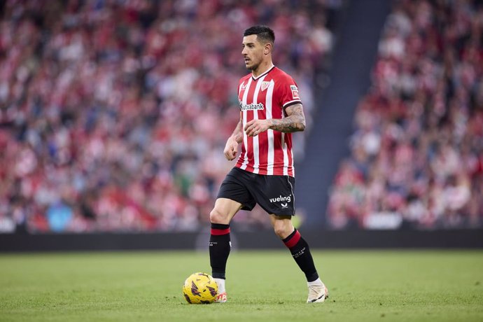 Yuri Berchiche of Athletic Club in action during the LaLiga EA Sports match between Athletic Club and Villarreal CF at San Mames on April  14, 2024, in Bilbao, Spain.