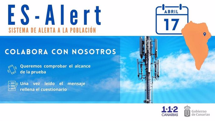 Prueba del sistema de aviso masivo a la población en caso de emergencia Es-Alert, que se desarrollará en la isla de La Palma este miércoles