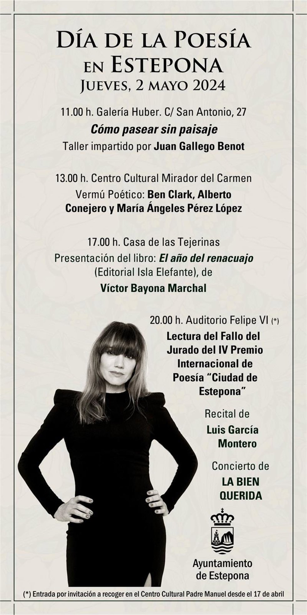 La Bien Querida  y el poeta Luis García Montero participarán  en la gala del IV Premio Internacional de Poesía Ciudad de Estepona