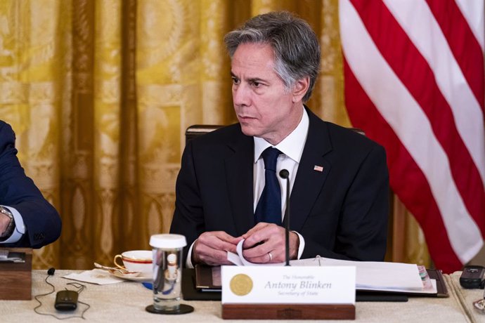 April 11, 2024, Washington, District Of Columbia, USA: United States Secretary of State Antony Blinken, during a trilateral meeting with US President Joe Biden, not pictured, President Ferdinand Marcos Jr of the Republic of the Philippines, not pictured, 