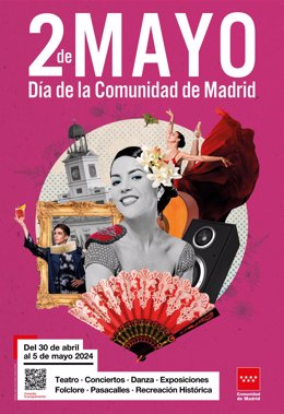Cartel de la programación dedicada a la festividad del 2 de Mayo en la Comunidad de Madrid.