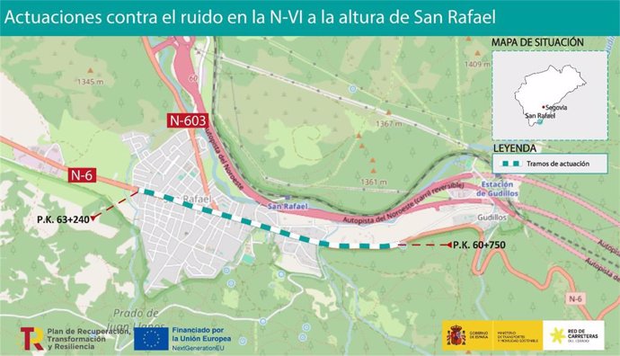 Transportes licita por más de 700.508 euros las obras para reducir el ruido en la carretera N-6 a su paso por San Rafael.