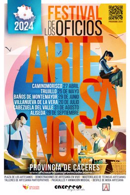 Cartel del III Festival de Oficios Artesanos que se celebrará en seis localidades cacereñas del 27 de abril y al 28 de septiembre