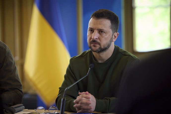 April 12, 2024, Chernivtsi, Chernivtsi Oblast, Ukraine: Ukrainian President Volodymyr Zelenskyy holds a face-to-face meeting with a delegation of the Ukrainian World Congress that arrived from Bucharest, where the UWC Summit is taking place, April 12, 202
