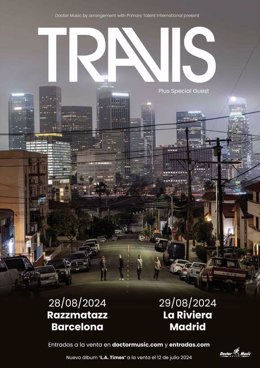 Cartel de los conciertos de Travis en España en agosto de 2024