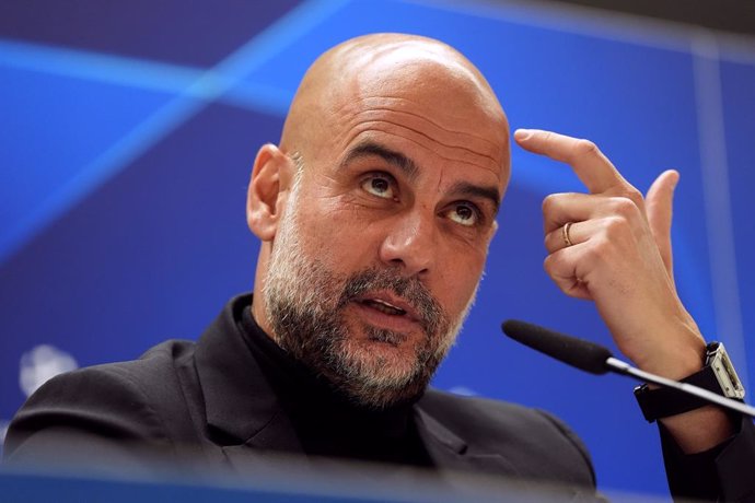 08 April 2024, Spain, Madrid: Manchester City manager Pep Guardiola attends a press conference at the Santiago Bernabeu Stadium ahead of Tuesday's UEFA Champions League quarter-final first leg soccer match against Real Madrid. Photo: Nick Potts/PA Wire/dp