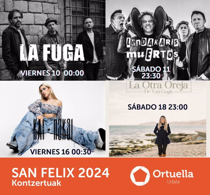 Cartel con los conciertos de las fiestas de Ortuella, en Bizkaia.