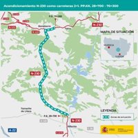 Transportes adjudica por 1,5 millones el proyecto para acondicionar la N-230, entre Alfarrás y Benabarre (Huesca)