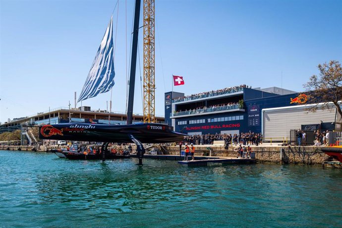 Geneal view during the Alinghi Red Bull Racing baat christening at Barcelona base on April 16, 2024, in Barcelona, Spain.