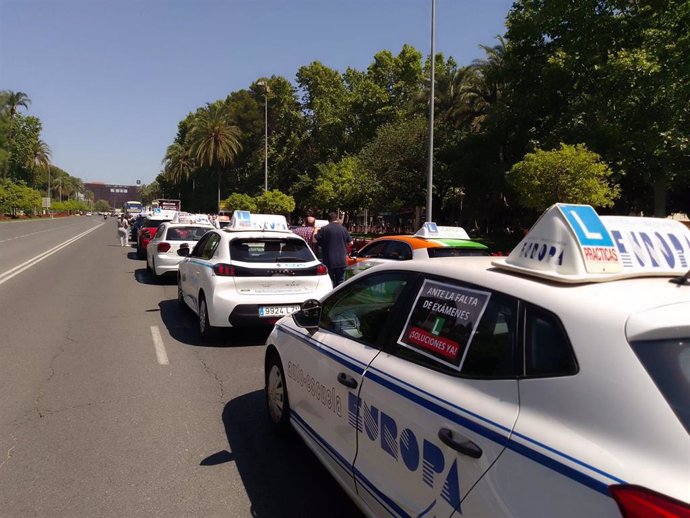 Vehículos de las autoescuelas de Córdoba por las calles de la ciudad en protesta por "la difícil situación en la que se encuentra el sector".