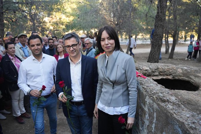 El ministro de la Presidencia, Justicia y Relaciones con las Cortes del Gobierno de España, Felix Bolaños y la secretaria general del PSPV-PSOE y ministra de Ciencia, Innovación y Tecnología, Diana Morant.