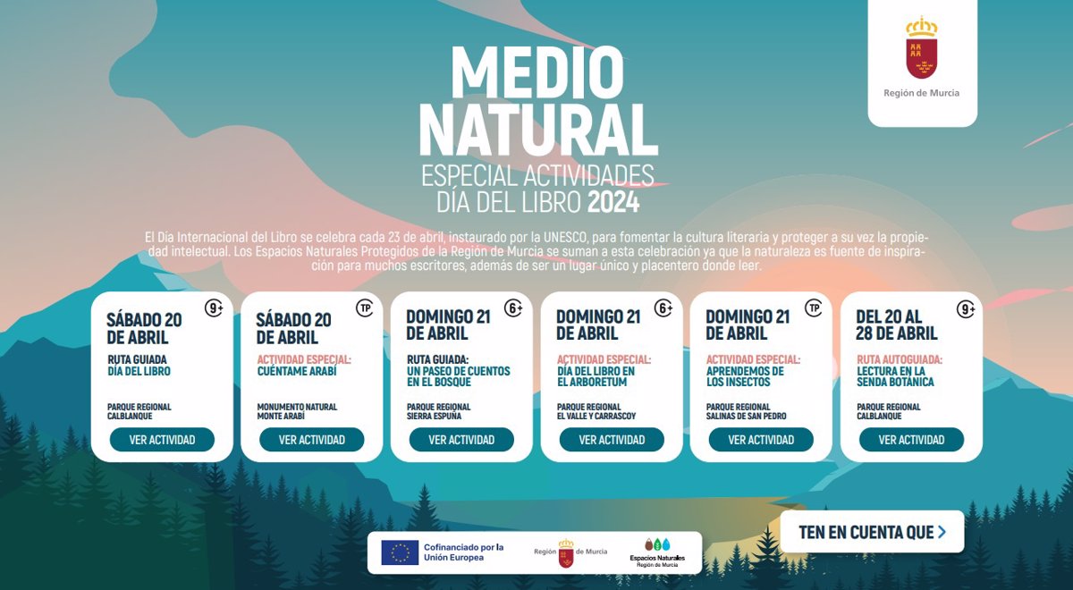 Medio Ambiente programa 6 actividades en espacios naturales de la Región este fin de semana con motivo del Día del Libro