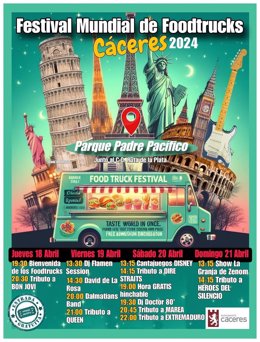 Cartel del III Festival Mundial de Foodtrucks que se celebra en Cáceres del 18 al 21 de abril