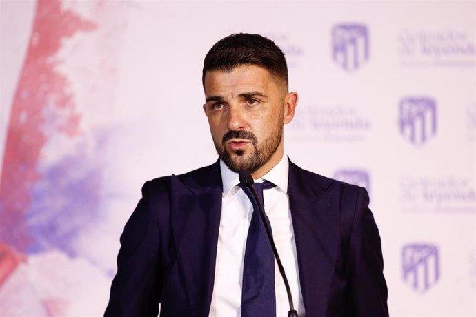 David Villa attends the photocall during an act tribute to Antoine Griezmann celebrated at Civitas Metropolitano stadium on February 15, 2024 in Madrid, Spain.