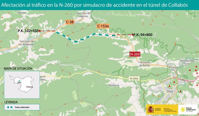 El túnel de Collabós (Girona) en la N-260 quedará cerrado la noche del jueves por un simulacro
