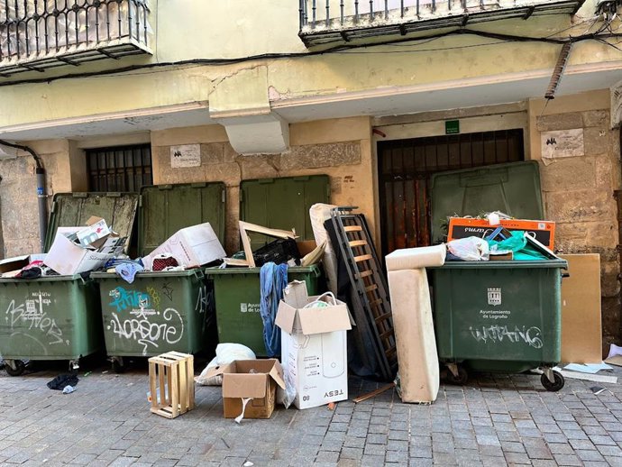 Basura en el casco antiguo de Logroño