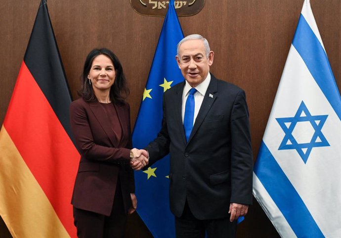 April 17, 2024, Jerusalem, Israel: Israeli Prime Minister BENJAMIN NETANYAHU meets German Foreign Minister ANNALENA BAERBOCK at the Prime Minister's Office. Netanyahu reiterated that Israel would maintain its right to self defense and thanked the German F