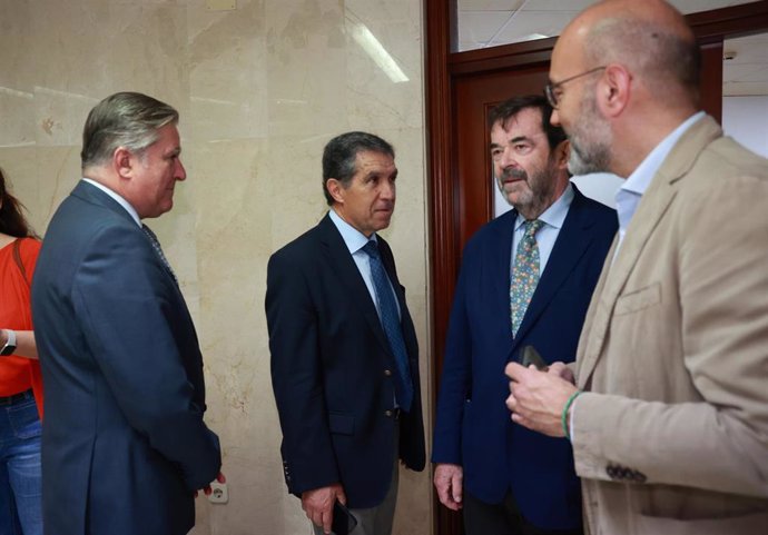 El presidente del Consejo General del Poder Judicial (CGPJ), Vicente Guilarte, junto al presidente del TSJA, Lorenzo del Río, en la Audiencia Provincial de Cádiz.