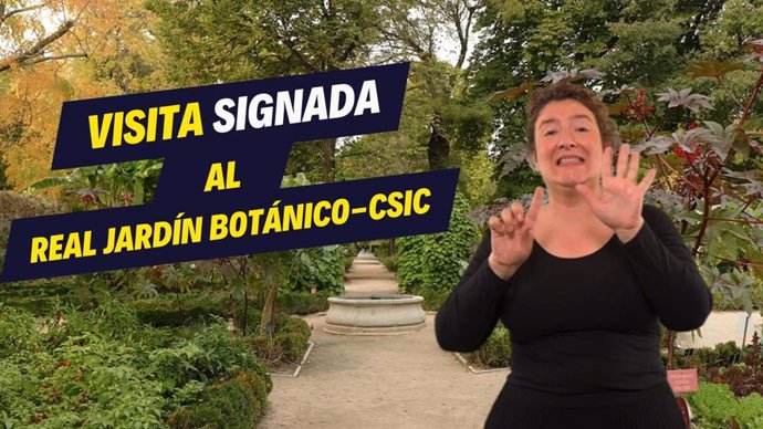 Carátula del video de una visita guiada al Real Jardín Botánico-CSIC interpretada en Lengua de Signos Española (LSE).